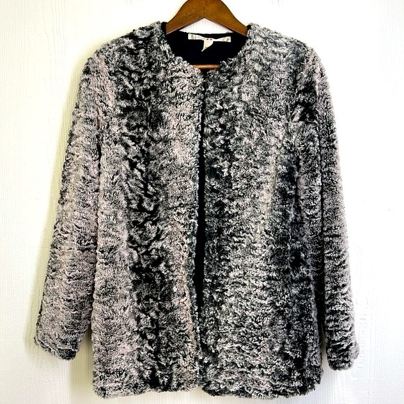 Chelsea & Violet - Black And White Teddy Soft Hook &  Eye Lined Coat Size Small - Picture 7 of 11